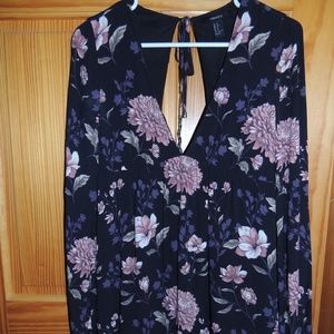 Deep V Flowy Floral Dress